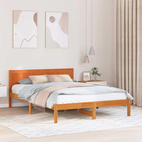 Estructura de cama Marrón 150 x 200 cm Madera maciza de Pino