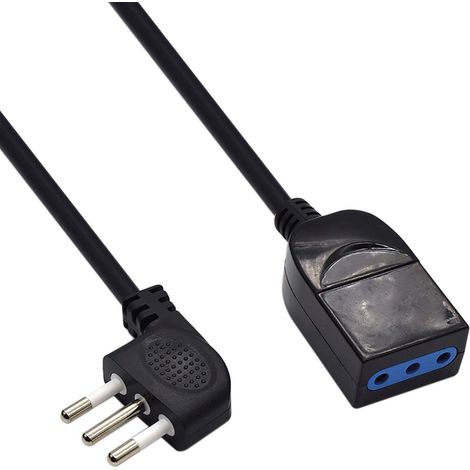 EW3803 - Prolunga elettrica nera 5mt, spina Italiana 10A 90° salvaspazio, presa italiana 10A, cavo H05VV-F 3x0,75mm2 presa con protezione bambini (1/5)