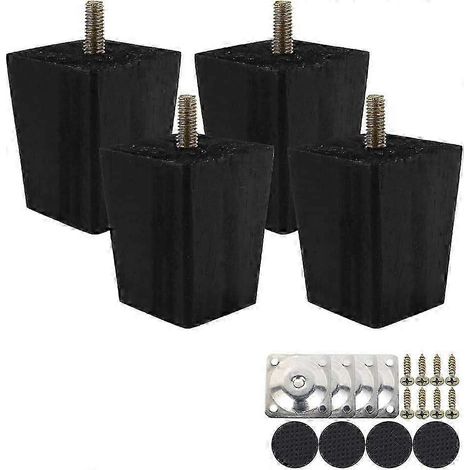 Pieds de canapé, pieds de meubles en bois, lot de 4, 10 cm de haut, pieds de meubles de remplacement solides, pieds de fauteuil/armoire, boulons M8, avec supports de montage, 6 cm. (1/5)