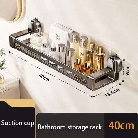 Panier de rangement mural pour gel douche et toilettes avec ventouse (40 cm) - Fixation murale sans perçage (1/5)