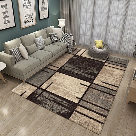 Tapis 160 x 200 cm à motifs géométriques – Design abstrait moderne bohème patchwork – Tapis antidérapant pour salon, chambre et cuisine – Marron