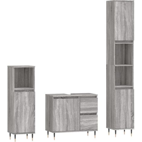 Maison Exclusive - 3-tlg. Badmöbel-Set Grau Sonoma Holzwerkstoff