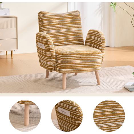 Fauteuil, tissu à motif circulaire, poche latérale, pieds en bois massif, fauteuil de lecture confortable, salon, chambre, bureau vintage