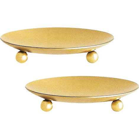 Bougeoirs dorés - lot de 2 bougeoirs pour bougies piliers et bougies chauffe-plat - bougeoirs décoratifs en métal pour fêtes d'anniversaire et dîners (1/5)