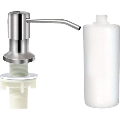 Distributeur de savon - Distributeur de savon à pompe pour lavabo - Acier inoxydable - Distributeur de savon liquide - Capacité du flacon : 350 ml - Rotatif à 360°, convient aux salles de bains et aux (1/4)