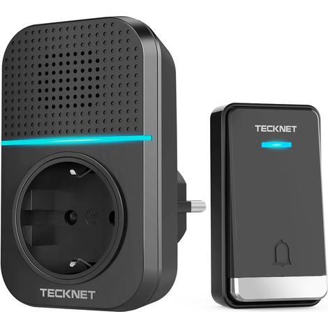 Sonnette sans Fil, 400M Sonnette de Porte IP65 Étanche Carillon Electronique, Sonnette de Porte avec Fonction de Charge et lumière LED, 60 Mélodies au 5 Niveaux Volumes - Noir (1/5)