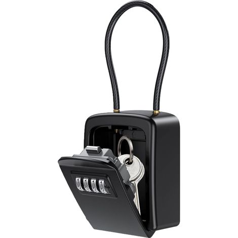 Coffre-fort à combinaison avec serrure amovible et câble métallique portable - Noir
