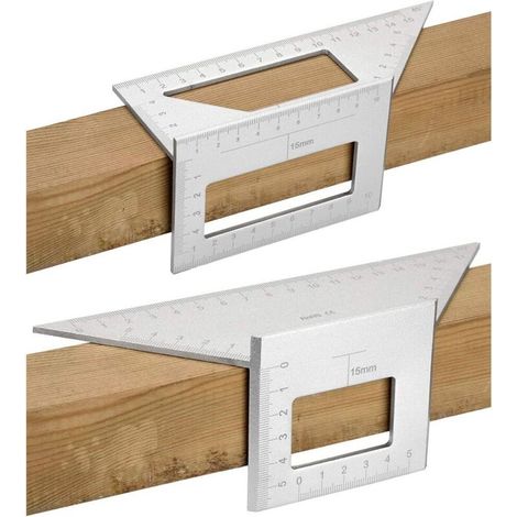 2-Positionen-Führungswinkel für die Holzbearbeitung, T-Lineal zur Gehrungwinkelmessung mit 45/45-Grad- bis 90/45-Grad-Winkelanordnung, Aluminiumlegierung (Silber)