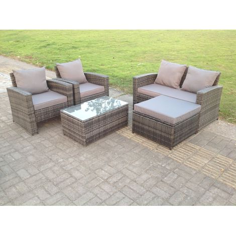 Fimous 5-Sitzer Rattan Gartenmöbel Set Hoher Rücken Rattan Sofa Set mit Couchtisch Dunkelgrau Gemischt (1/2)