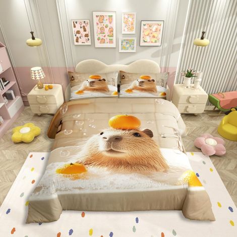 Parure de lit avec housse de couette 135 x 200 cm et 1 taie d'oreiller, en microfibre douce, motif animal de compagnie, pour enfants, garçons et filles (1/5)