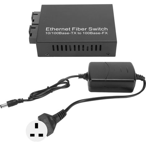 Convertisseur Média Ethernet 100Mbps Fibre Optique Monomode SC, Port RJ45, Transcepteur Réseau, Alimentation 100-240V avec Prise UK (1/5)