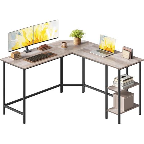 Bureau d'Ordinateur en Forme de L, 140 x 140 x 76 cm, Bureau d'Angle avec 2 Étagères, Gain de Place, pour Jeu, Grège Chiné et Noir d'Encre LWD72MBV2 (1/5)