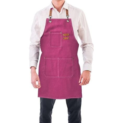 Delantal de cocina para hombre de 76 x 68 cm, de lona (rojo ladrillo), con 3 bolsillos y ajustable, ideal para barbacoas, restaurantes, jardinería y carpintería. (1/5)