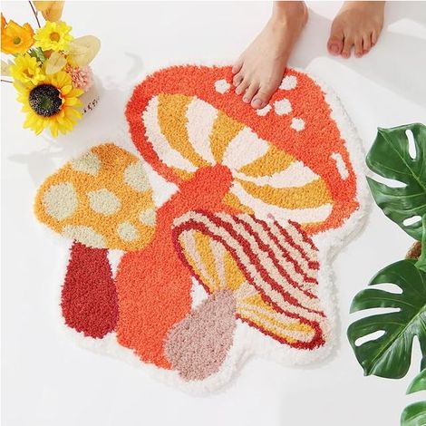 Red Mushroom Decorative Bath Mat, Non-Slip Mat for Bathroom, Safe Mat, Absorbent Mat 57 x 65 cm (1/5)