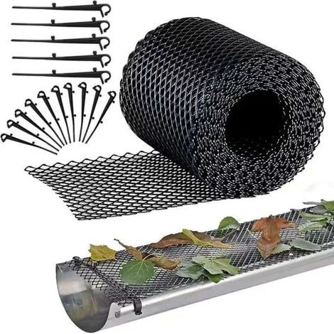 APEX Protection de gouttière en plastique, 18 cm x 8 m, protection robuste en maille pour gouttières, filtre à feuilles, (18 cm x 8 m) (1/5)
