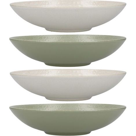 KitchenCraft Green and Cream Ripple 22cm Stoneware Set of 4 Coupe Bowls