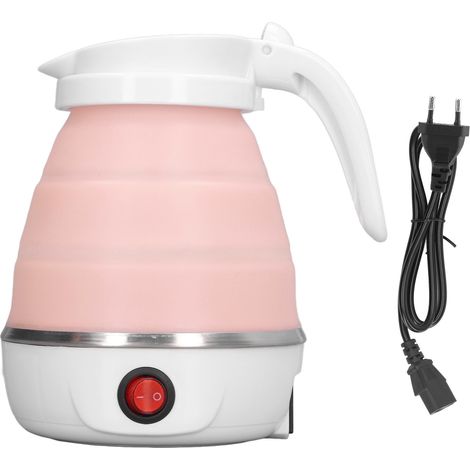 Bouilloire Silicone Pliable 600W Efficace, Alimentaire Sécurisé, Chaudière Électrique Pliable pour Voyage Camping Extérieur, Prise UE 220V Rose (1/5)