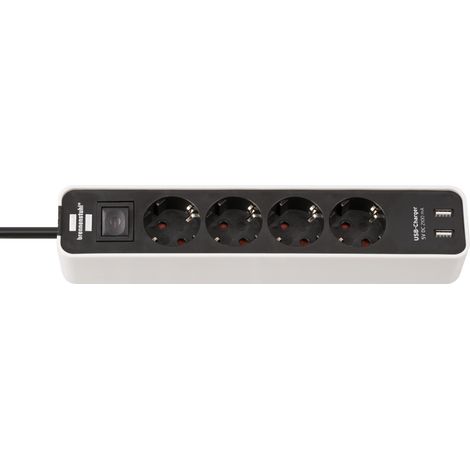 Regleta Ecolor con función de carga USB 4-tomas blanco/negro 1,5m H05VV-F 3G1,5