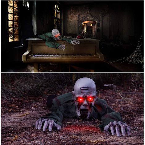 Décoration de sol effrayante pour Halloween : tête et main de fantôme rampant lumineux et terrifiant (1/2)