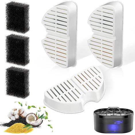 Lot de 3 filtres pour Fontaine à Chat, 3 filtres en Mousse, pour la Fontaine à Boisson pour Chat, filtrant Les Poils (éponge), Triple Filtration (Filtre)