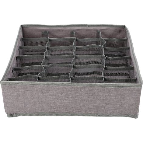 Organisateur de tiroir à chaussettes avec séparateur à 24 compartiments, boîte de rangement pliable pour sous-vêtements, mouchoirs, cravates et ceintures, gris quadrillé (1/5)
