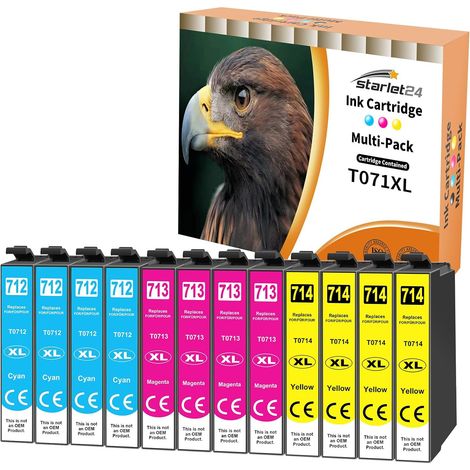 12x Cartouches d'encre Compatible avec Epson T0712 T0713 T0714 (1/5)