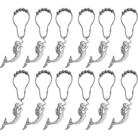 12 Duschvorhanghaken aus Edelstahl im Meerjungfrauen Design