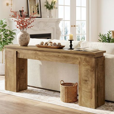 Tribesigns Table Console 160 cm, Table d'entrée Canapé Style Rustique en Bois, Table Étroite avec Étagère de Rangement Ouverte, Meuble d'Entrée, Couloir et Salon, Chêne Naturel
