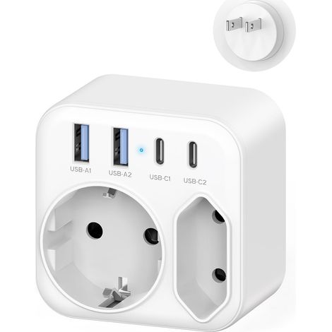 Adaptateur de Voyage Japonais, Adaptateur de Prise Japonaise avec USB-C et Double Prise, Adaptateur de Voyage 6 en 1 vers Type A pour Les États-Unis, la Thaïlande, la Chine et Le Canada (1/5)