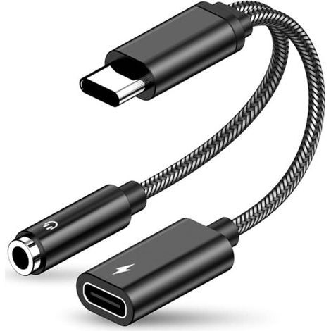 Adattatore per cuffie da USB-C a jack da 3,5 mm, cavo adattatore audio e di ricarica Type-C 2 in 1, cavo audio intrecciato per auricolari Type-C compatibile con Samsung Galaxy S23/S22/S21 e Huawei P40 (1/4)