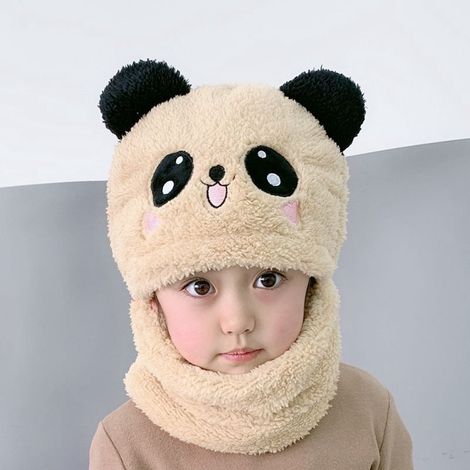 Cagoule thermique en polaire (1 pièce) pour enfants de 2 à 15 ans, bonnet et écharpe multifonctionnels originaux à motifs animaux, pour garçons, filles et tout-petits, activités de plein air, kaki (1/5)