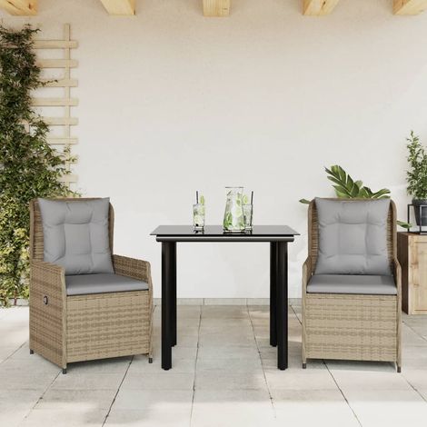 vidaXL 3 Piece Garden Dining Set with Cushions Beige Poly Rattan (1/5)