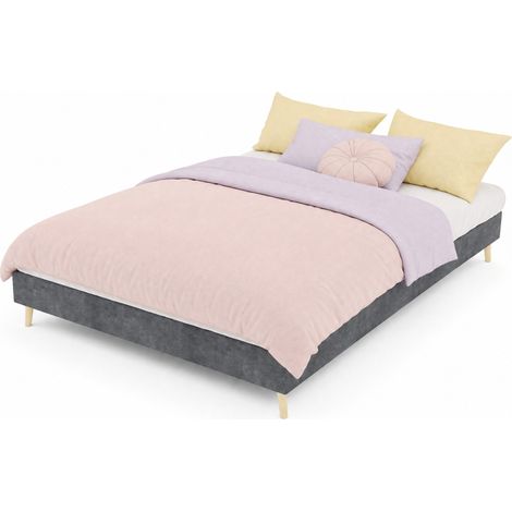 Struttura letto 140x200 cm in velluto grigio, bassa, moderna, senza testiera né materasso - CHICFURN (1/5)