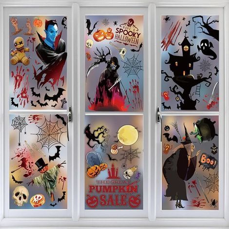 Realistic design: The Halloween window stickers contain 9 sheets with different Halloween designs, such as ghosts. (1/4)
