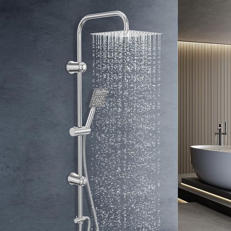 Colonne de Douche Sans Mitigeur, Pluie 25x25cm & Douchette, Inox Ensemble Douche Pluie Murale, sans Robinet, Installation Facile, Jet Puissant et Enveloppant, Résistant à la Rouille (1/5)