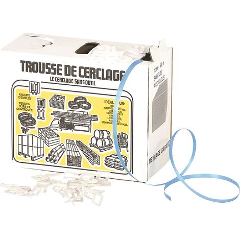 Kit de cerclage, feuillard en PP et 200 boucles en plastique longueur feuillard 600 m, largeur 12 mm (1/3)