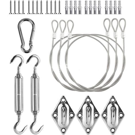 Kit de Fixation Voile d'ombrage, Câble en Acier Inoxydable Fixations d'Ombrage Fixation Toile Ombrage Triangle Accessoires de Fixation Rectangulaire Para Soleil pour L'installation (30 pièces) (1/5)
