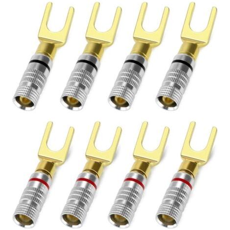 Pair Lot de 8 fiches banane + fourche 45°, connecteurs pour câble d’enceinte, audio stéréo (1/5)