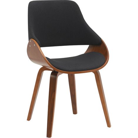 Chaise de salle à manger x1 design scandinave en bois courbé couleur noyer et tissu noir 100007437