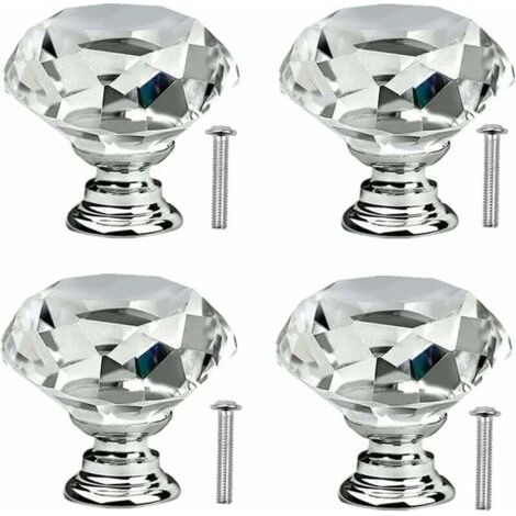 4 Pcs Poignée Bouton de Porte Placard Meuble Tiroir Diamant de Verre Cristal Boutons de tiroir en cristal avec vis pour commode de cuisinepoignées de porte en verre de cuisine 30mm (1/4)