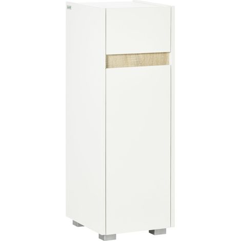 Mobiletto Bagno 30x33x88 cm con Cassetto e Armadietto in Legno  Bianco (1/5)