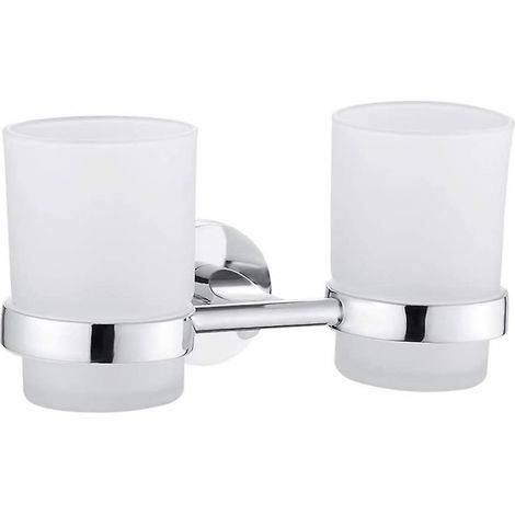 BEBUSINGOTO Doppelter Zahnbürstenhalter zur Wandmontage, Chrom, Zahnputzbecherhalter, runder Halter für Toilette, Waschraum, Badezimmer (1/5)