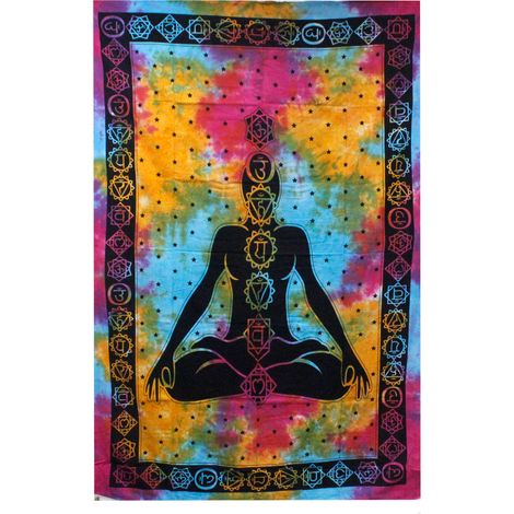 Couvre-lit simple en coton + tenture murale - Chakra Bouddha 130 cm x 200 cm- Vendu par 1 (1/4)
