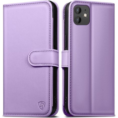 Handyhülle iPhone 12 Pro Lederhülle RFID Schutz Glas HellLila (1/5)