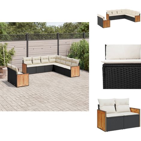 Salon de jardin 9 pcs avec coussins noir résine tressée - Ensemble Salon De Jardin - Meuble Extérieur - Salon De Jardin Pliable - Set De Salon De Jardin - Fauteuil De Jardin (1/5)