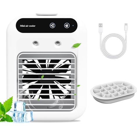 Tragbare Klimaanlage, 500-ml-Wassertank und Touchscreen – Verdunstungsluftkühler mit 2 Lüfterstufen, ultraleises Design für Schlafzimmer, Büros, Camping und kompakte Räume (erweiterbar mit einer Eiswü