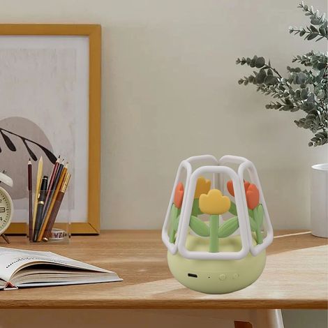 Nachtlicht mit Tulpenmuster, wiederaufladbar und dimmbar, aus Silikon, 5 Farbtemperaturen, originelles Geschenk-Nachtlicht, gelb. (1/5)