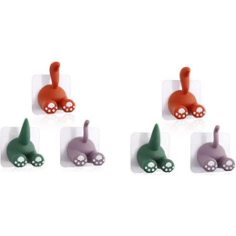 Juego de 6 ganchos multiusos con forma de cola de animal, gancho adhesivo de pared, soporte para cepillos de dientes, soporte para dientes, cocina, baño.