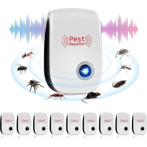Confezione da 10 repellenti ad ultrasuoni per topi, repellenti per zanzare, repellenti ad ultrasuoni professionali, efficaci contro formiche/mosche/insetti/scarafaggi/topi/zanzare/ragni, adatti a pers (1/5)