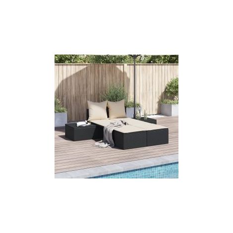 Chaise longue double avec coussins noir résine tressée (1/5)